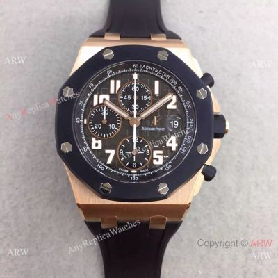 Replica Swiss 3126 Audemars Piguet Royal Oak Offshore Watch Rose Gold Case Black Bezel